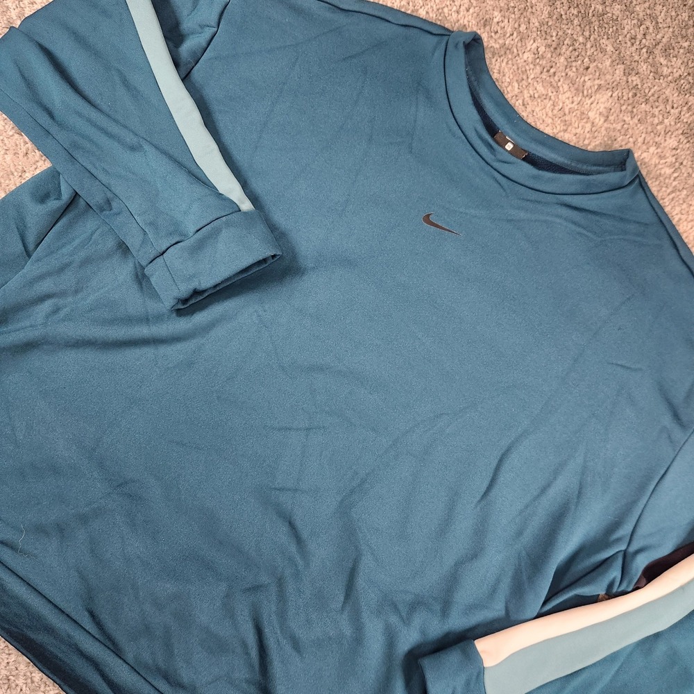 Nike Sweatshirt Womens XL Pullover Therma Colorblock Teal Center Check Swoosh